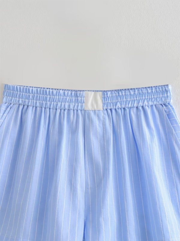 Blue Zone Planet | able contrast striped short shirt + shorts two-piece set BLUE ZONE PLANET