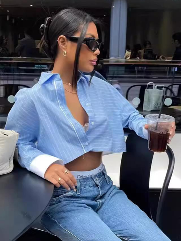 Blue Zone Planet | able contrast striped short shirt + shorts two-piece set BLUE ZONE PLANET