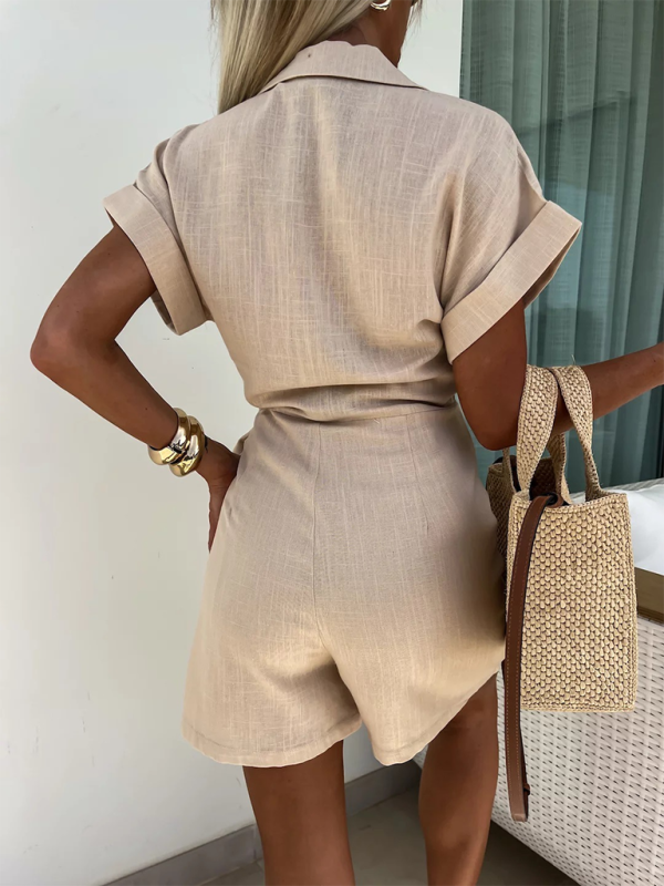 Blue Zone Planet | Lapel Short Sleeve Jumpsuit BLUE ZONE PLANET