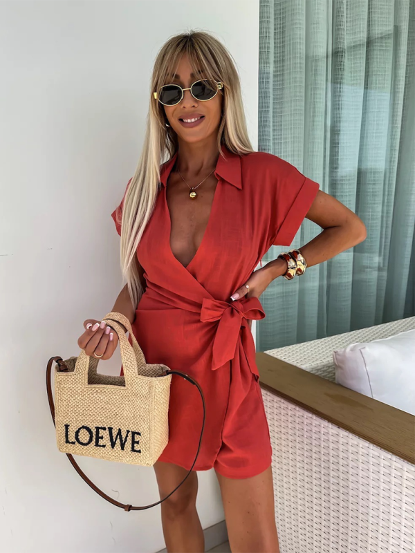 Blue Zone Planet | Lapel Short Sleeve Jumpsuit BLUE ZONE PLANET