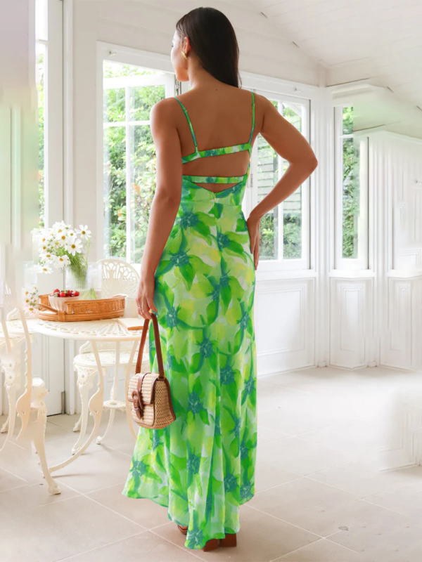 Blue Zone Planet | Fresh and sweet summer floral print backless midi dress BLUE ZONE PLANET