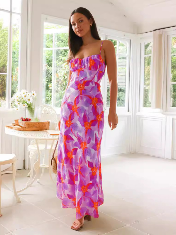 Blue Zone Planet | Fresh and sweet summer floral print backless midi dress BLUE ZONE PLANET