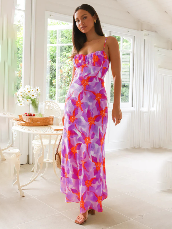 Blue Zone Planet | Fresh and sweet summer floral print backless midi dress BLUE ZONE PLANET
