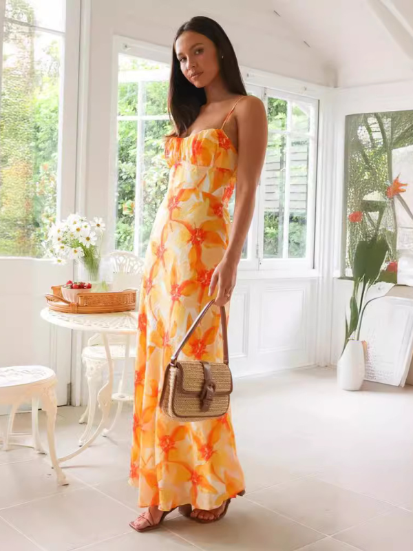 Blue Zone Planet | Fresh and sweet summer floral print backless midi dress BLUE ZONE PLANET