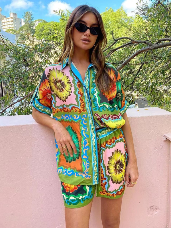 Blue Zone Planet | Loose, , able and versatile printed daisy flower shorts and shirt two sets BLUE ZONE PLANET