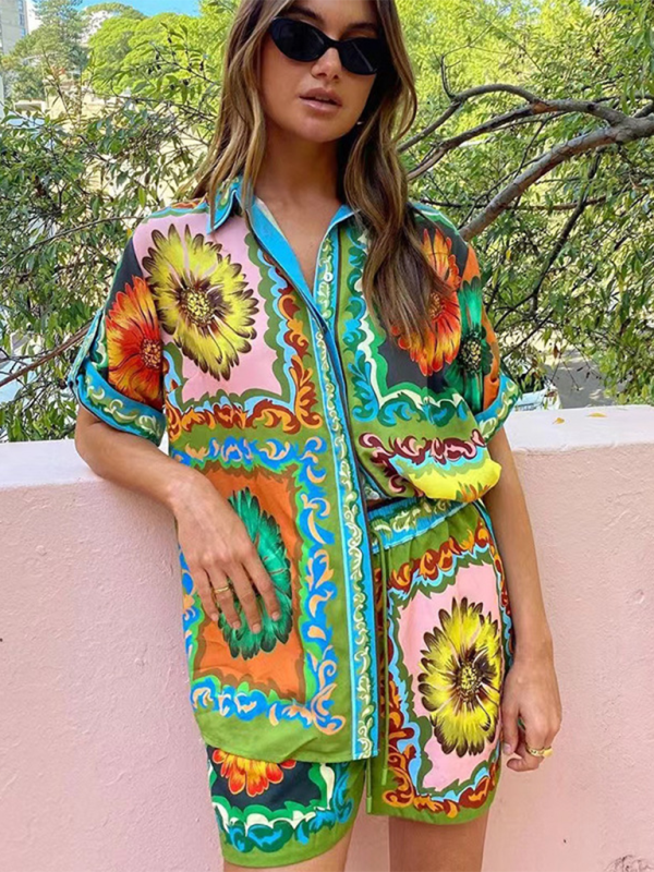 Blue Zone Planet | Loose, , able and versatile printed daisy flower shorts and shirt two sets BLUE ZONE PLANET