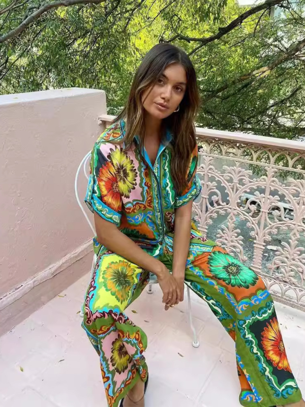 Blue Zone Planet | able personalized printed short-sleeved holiday loose two-piece set BLUE ZONE PLANET