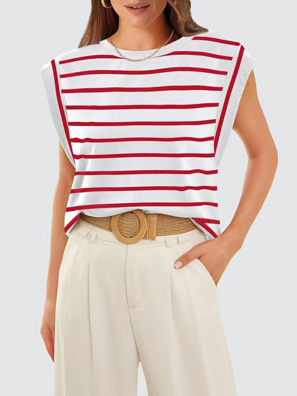 Blue Zone Planet | round neck loose short sleeve T-shirt striped top BLUE ZONE PLANET