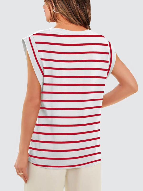 Blue Zone Planet | round neck loose short sleeve T-shirt striped top BLUE ZONE PLANET