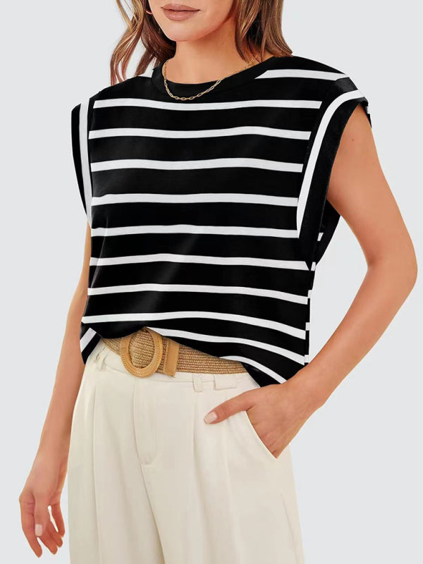 Blue Zone Planet | round neck loose short sleeve T-shirt striped top BLUE ZONE PLANET