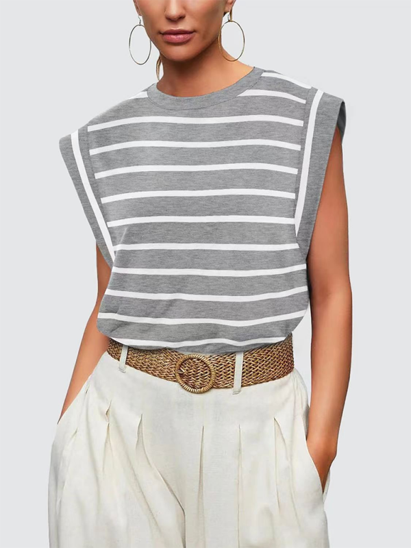 Blue Zone Planet | round neck loose short sleeve T-shirt striped top BLUE ZONE PLANET