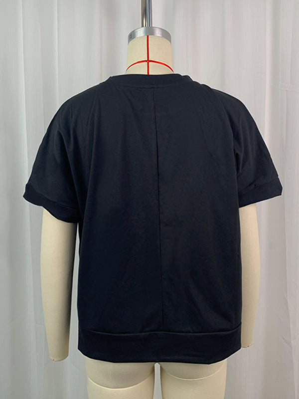 Blue Zone Planet | Summer Sequined Rugby Round Neck Pullover T-Shirt Short Sleeve Top BLUE ZONE PLANET