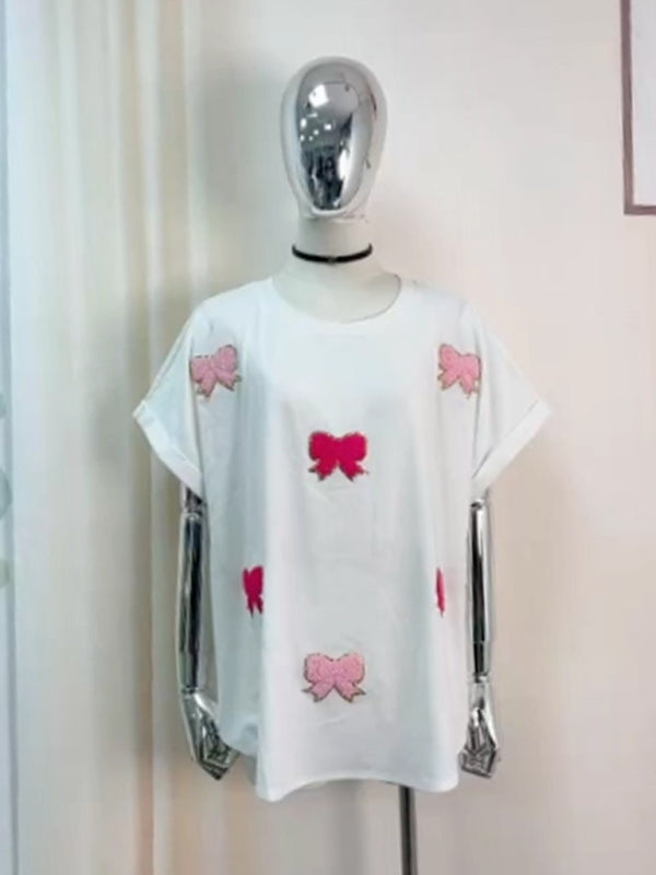 Blue Zone Planet | Summer Sequined Rugby Round Neck Pullover T-Shirt Short Sleeve Top BLUE ZONE PLANET