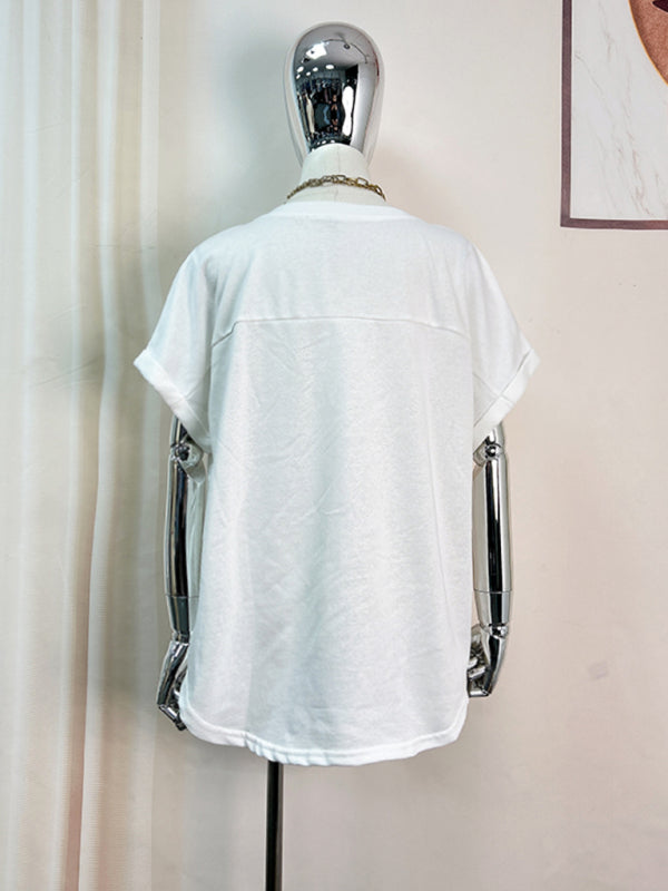 Blue Zone Planet | color ball sequin embroidery pullover round neck short-sleeved T-shirt top BLUE ZONE PLANET