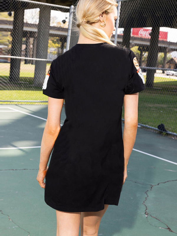 Blue Zone Planet | basketball sequined pullover short-sleeved multi-color T-shirt dress BLUE ZONE PLANET