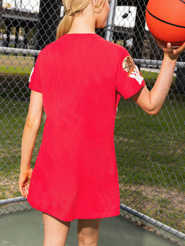 Blue Zone Planet | basketball sequined pullover short-sleeved multi-color T-shirt dress BLUE ZONE PLANET