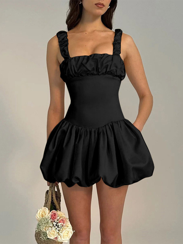 Blue Zone Planet | style spaghetti strap gathered puffy dress BLUE ZONE PLANET