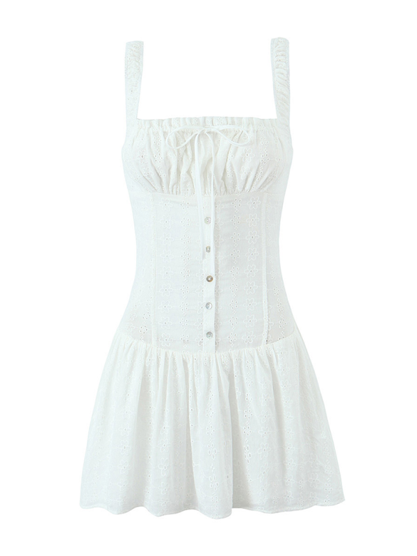Blue Zone Planet | Square Neck Waist Sling Dress French Sweet Seaside Vacation A-Line Skirt BLUE ZONE PLANET