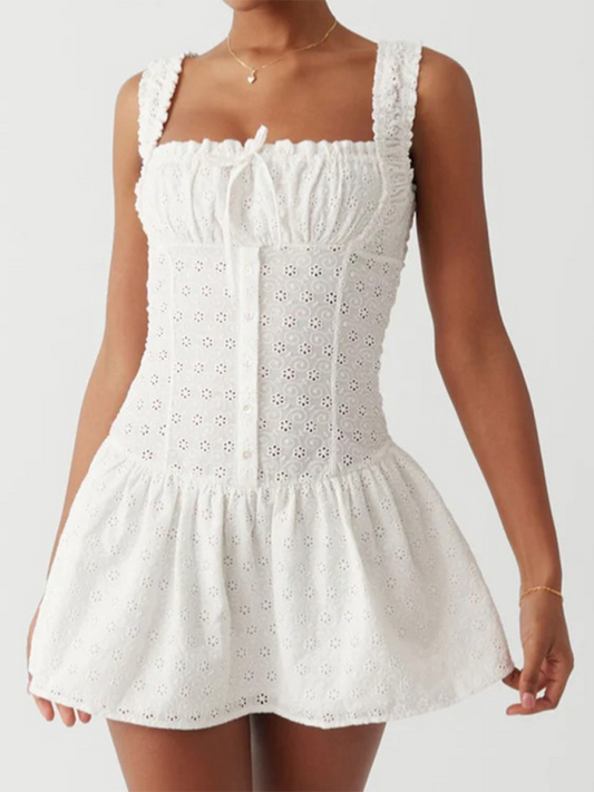 Blue Zone Planet |  Square Neck Waist Sling Dress French Sweet Seaside Vacation A-Line Skirt BLUE ZONE PLANET