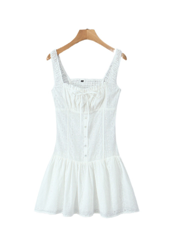 Blue Zone Planet | Square Neck Waist Sling Dress French Sweet Seaside Vacation A-Line Skirt BLUE ZONE PLANET