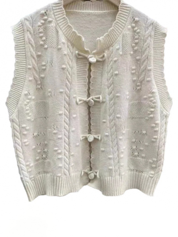 Blue Zone Planet | Three-dimensional buckle design lace collar knitted vest loose soft waxy layered top vest BLUE ZONE PLANET