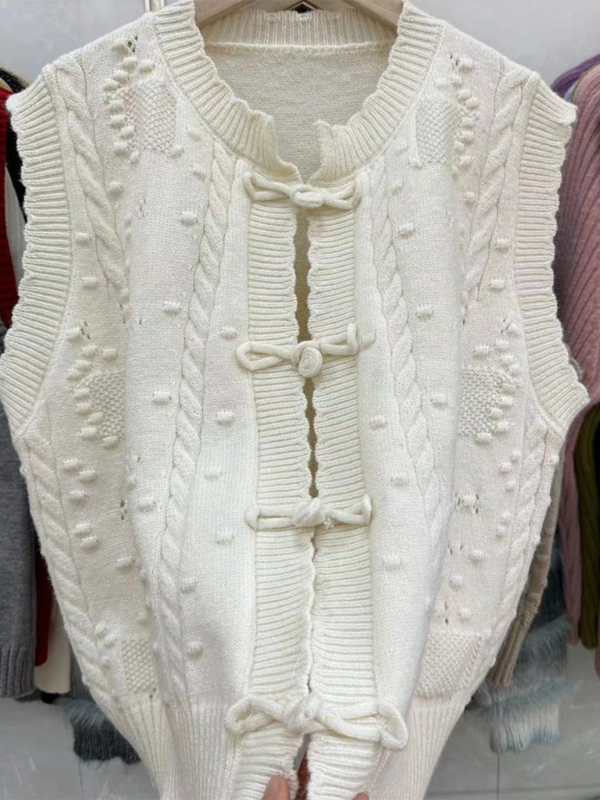 Blue Zone Planet | Three-dimensional buckle design lace collar knitted vest loose soft waxy layered top vest BLUE ZONE PLANET