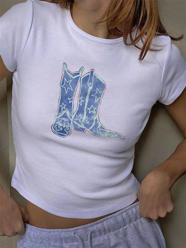 Blue Zone Planet | able hot girl style printed loose navel-baring short-sleeved T-shirt BLUE ZONE PLANET
