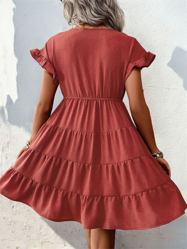Blue Zone Planet | Paloma's V-Neck Raglan Sleeve Solid Color Tiered Mini Dress BLUE ZONE PLANET