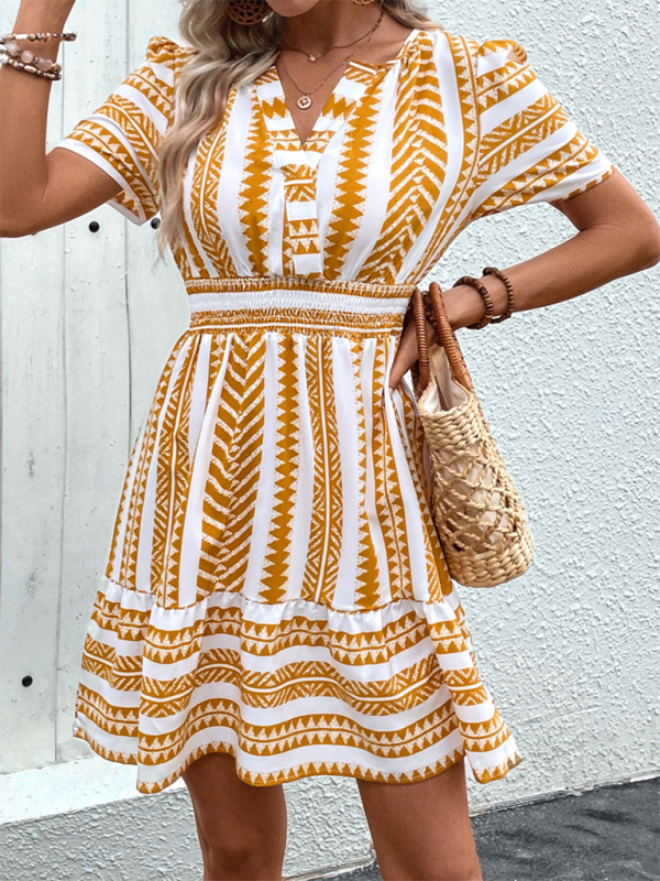 Blue Zone Planet | Natalia's V Neck Bohemian V Neck Short Sleeve Ethnic Print Mini Dress BLUE ZONE PLANET