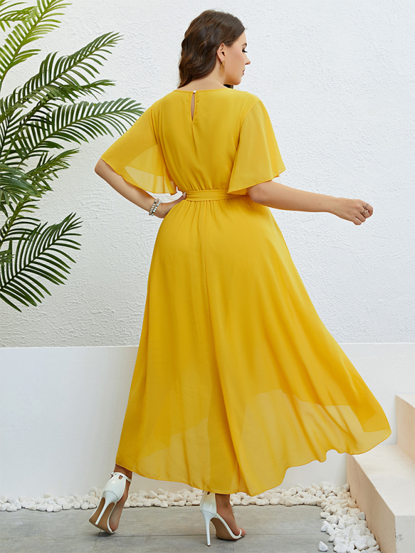 Blue Zone Planet | Plus size yellow V-neck strappy waist dress BLUE ZONE PLANET