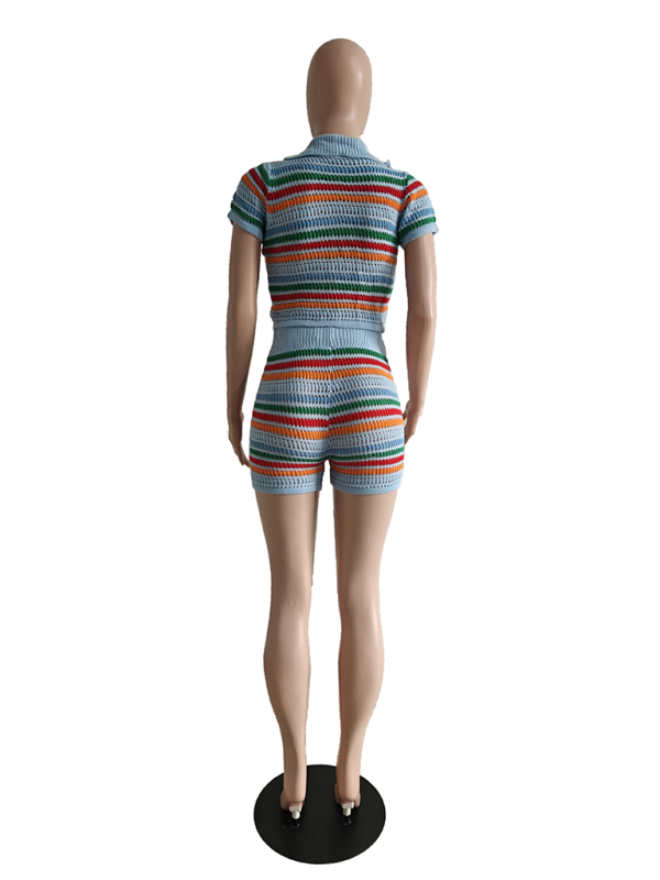 Blue Zone Planet | knitted contrasting color short-sleeved shorts two-piece set BLUE ZONE PLANET