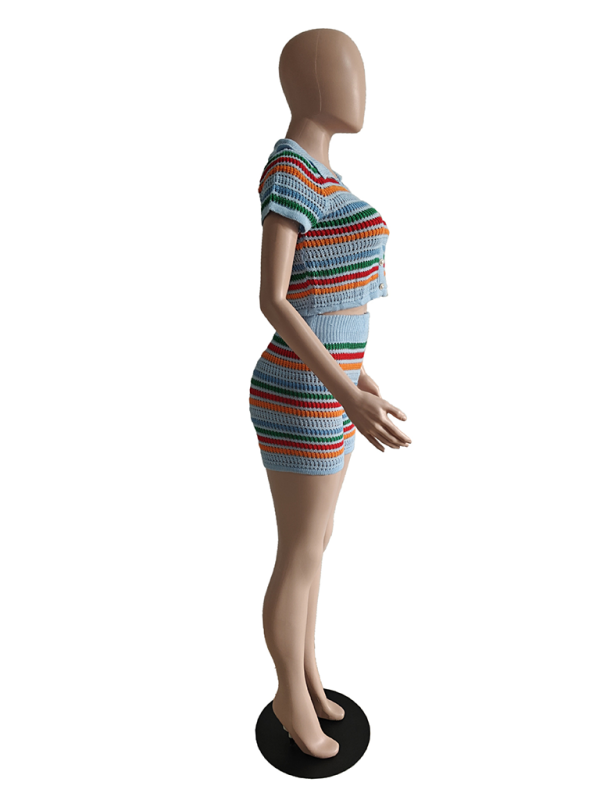 Blue Zone Planet | knitted contrasting color short-sleeved shorts two-piece set BLUE ZONE PLANET