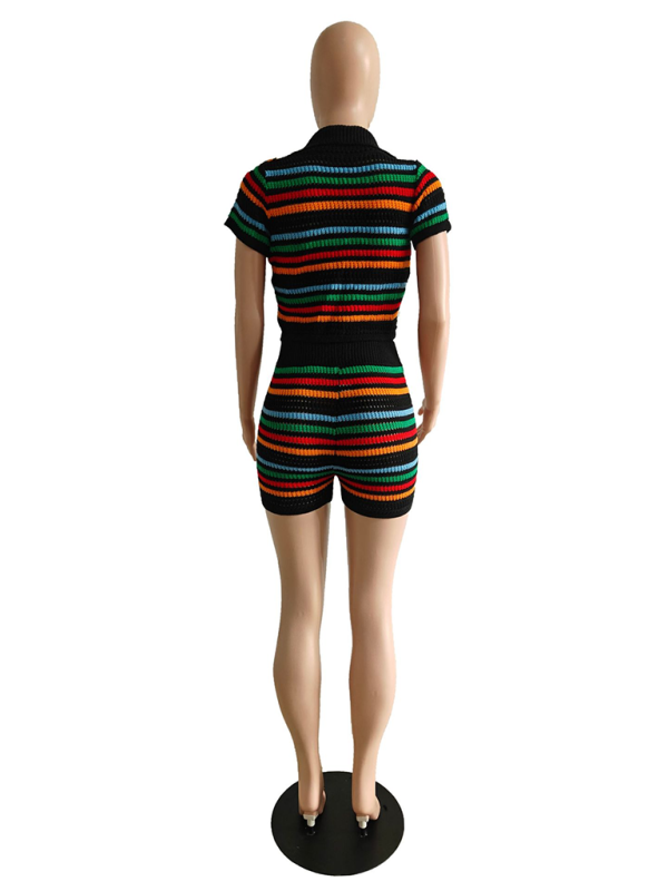 Blue Zone Planet | knitted contrasting color short-sleeved shorts two-piece set BLUE ZONE PLANET