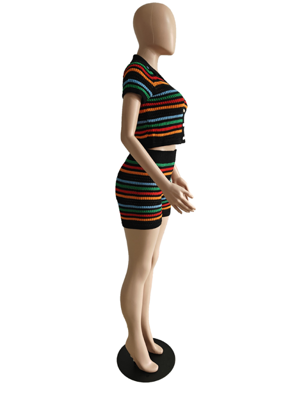 Blue Zone Planet | knitted contrasting color short-sleeved shorts two-piece set BLUE ZONE PLANET