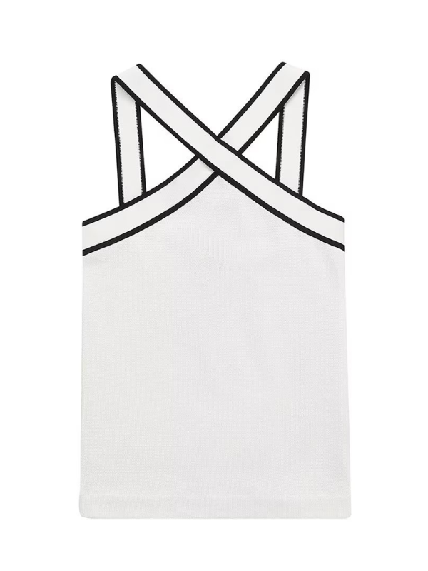 Bella's Slim Fit Inner Contrast Knitted Spaghetti Strap T-Shirt BLUE ZONE PLANET