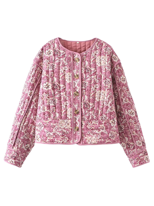 Blue Zone Planet | Sally's Street Retro Floral Print Style Quilted Jacket BLUE ZONE PLANET