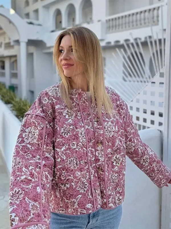Blue Zone Planet | Sally's Street Retro Floral Print Style Quilted Jacket BLUE ZONE PLANET