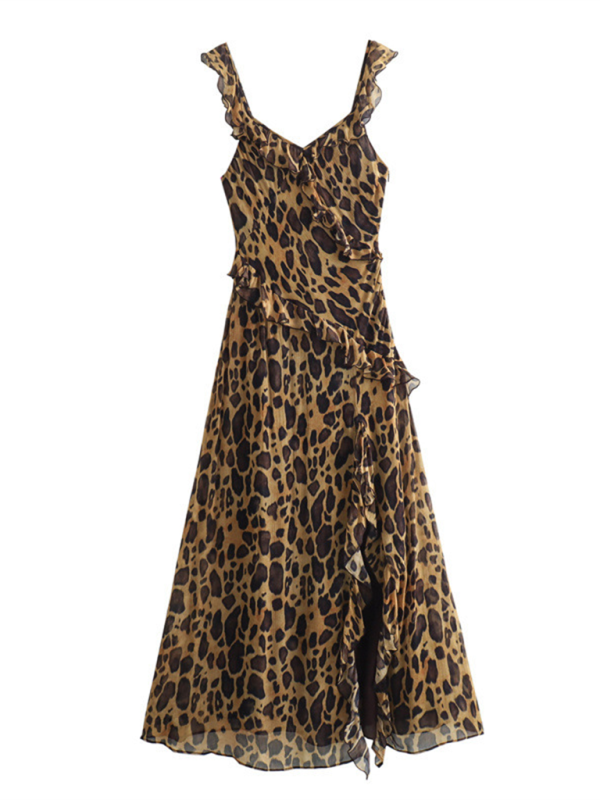 Cheetah popular Sleeveless A Line Dress | Brown Animal Print Summer Shift Mock Neck Mini Dress