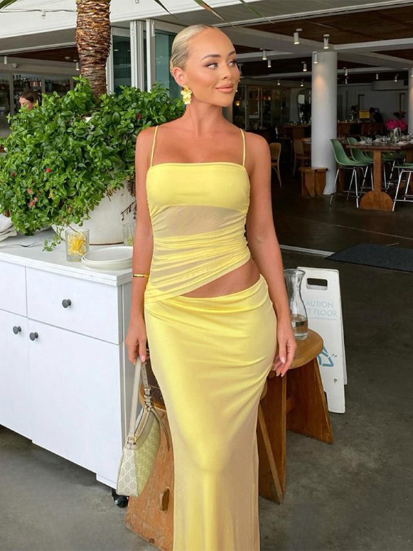 yellow spaghetti strap crop top