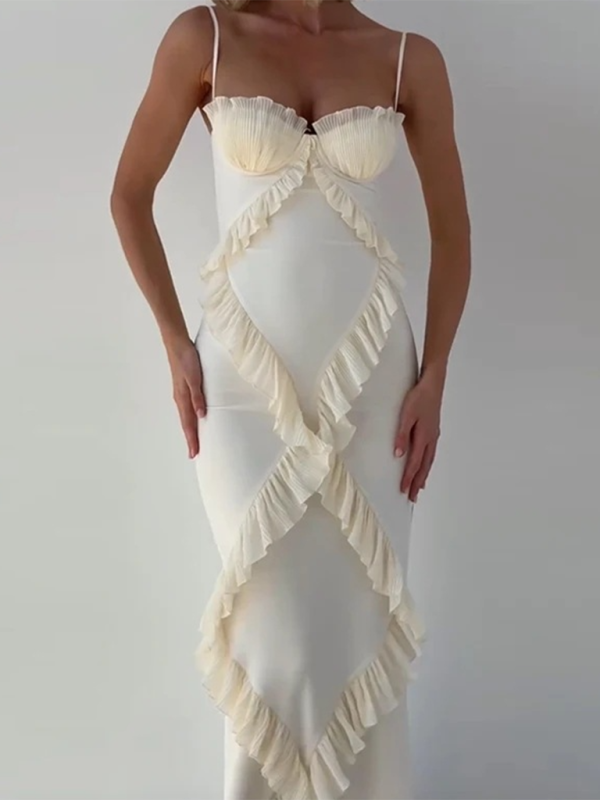 strapless open back dress True Decadence Light-Gold Kate Crinkle Pleated Strappy Maxi Dress main image 0
