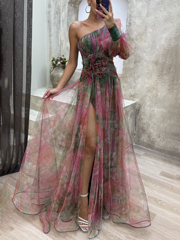 Easter Dresses Elegant Gradual Change Slit Oblique Collar Evening Dress Dresses(Green/S) Easter Dresses Elegant Gradual Change Slit Oblique Collar Evening Dress Dresses(Green/S)