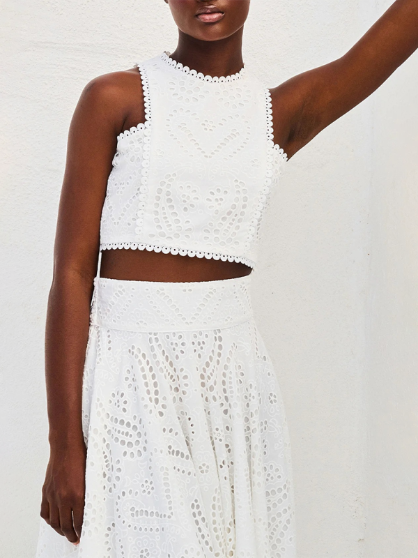 White lace shops two piece set