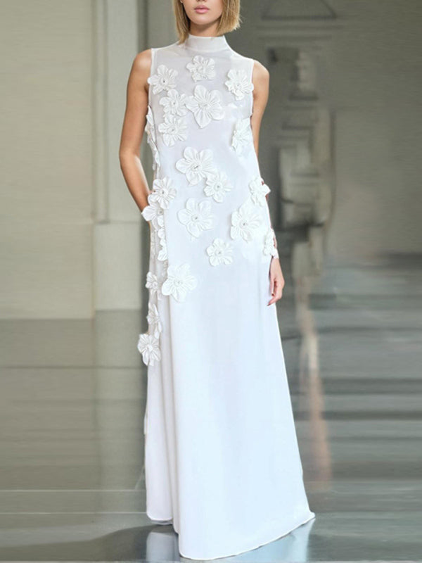 Kay's 3D Petal Appliqué High‐Neck Sleeveless Maxi Dress