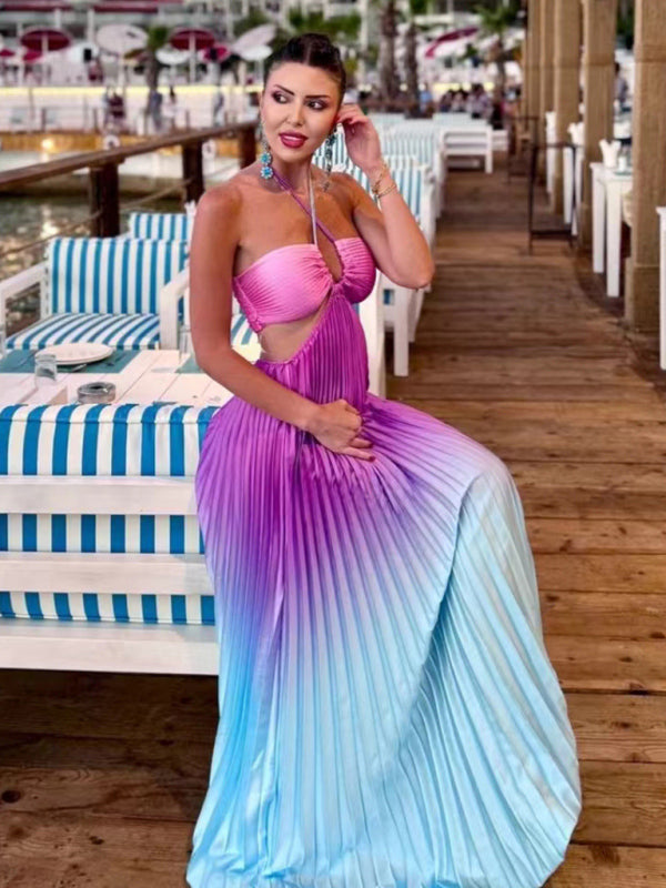 halter neck pleated maxi dress Stacie Pleated Halter Maxi Dress / Bright Blue | MESHKI