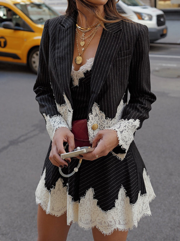 knee length dresses for ladies Loose Casual Lace Jacket and Mini Dress Two-piece Set