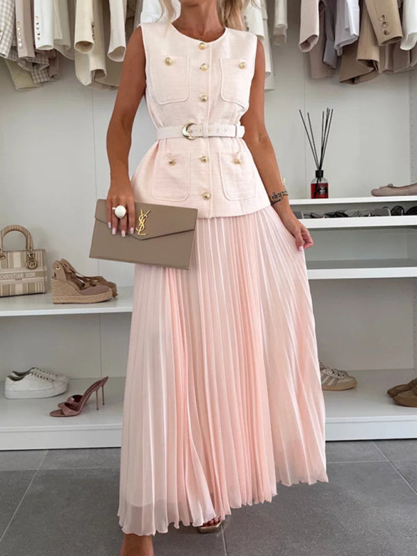 open lace back dress Vest With Pleated Skirt Set main image 1