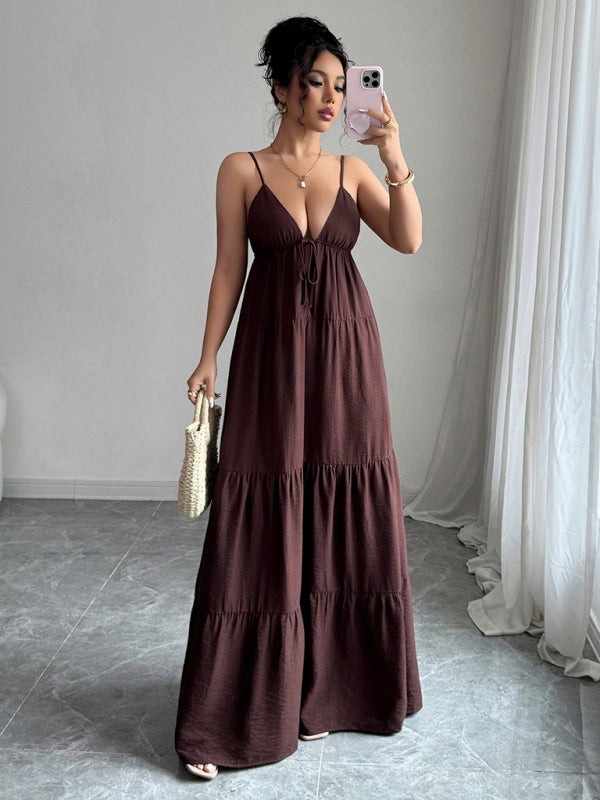 Elegant suspender maxi dress Olive yellow / L by Blue Zone Planet