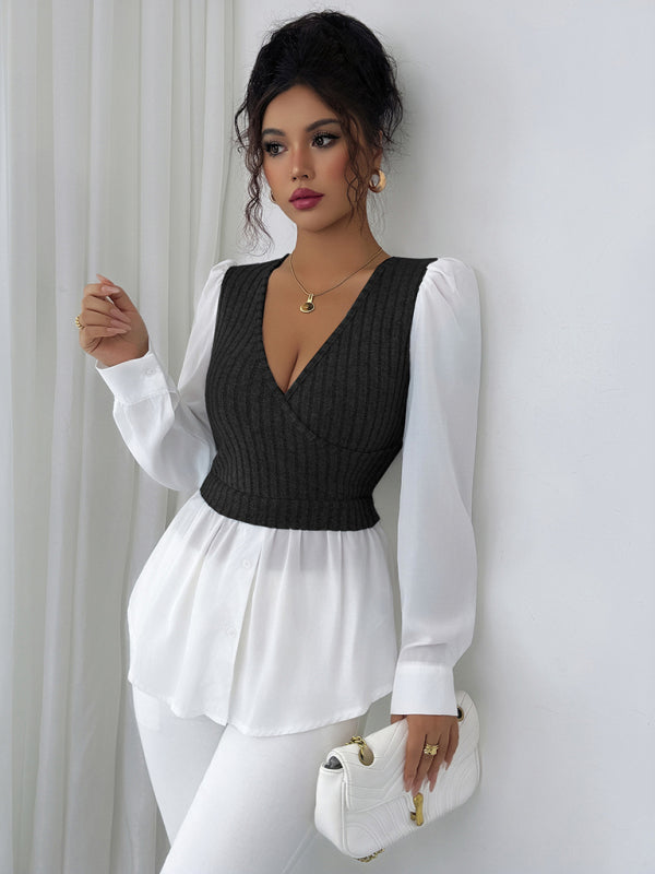 Elegant Patchwork Long-Sleeved Vest Shirt