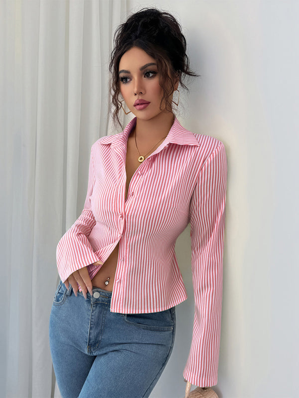 Simple Striped Long Sleeve Button-Down Shirt