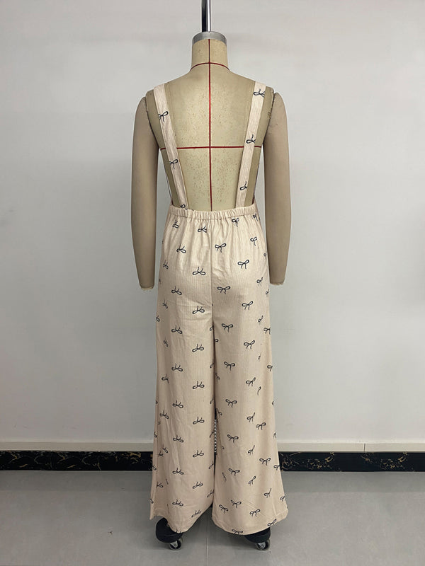 Sweet style jumpsuit with bow corduroy suspenders